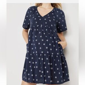 Old Navy Navy Dress with White Floral Print